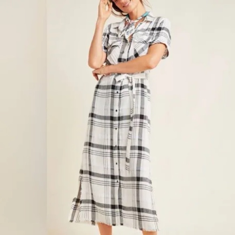 Cloth & Stone Hannah Midi Shirtdress Black White Size S EUC